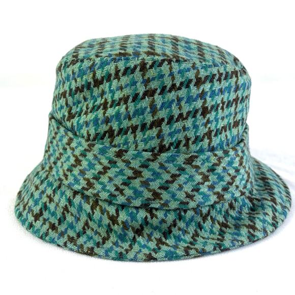 Vintage Banana Republic Teal Wool Blend Houndstooth Plaid Bucket Hat Sz Small - Picture 5 of 7
